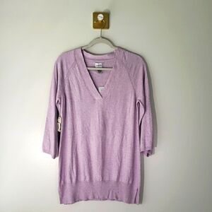 Chico's NWT Women Sweater Top Medium 8 Sz 1 Lavender Knit Vneck Soft Preppy Golf